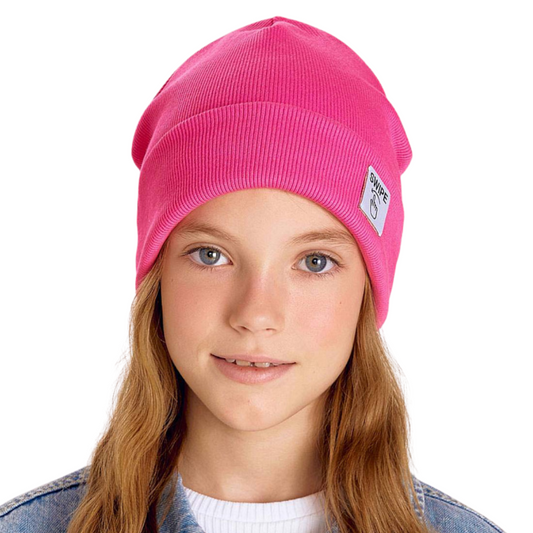 12049 Unisex Kids' Ribbed Cotton Beanie Hat with "Swipe" Patch | Spring & Fall | Ages 3–12