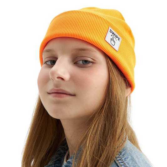 12049 Unisex Kids' Ribbed Cotton Beanie Hat with "Swipe" Patch | Spring & Fall | Ages 3–12