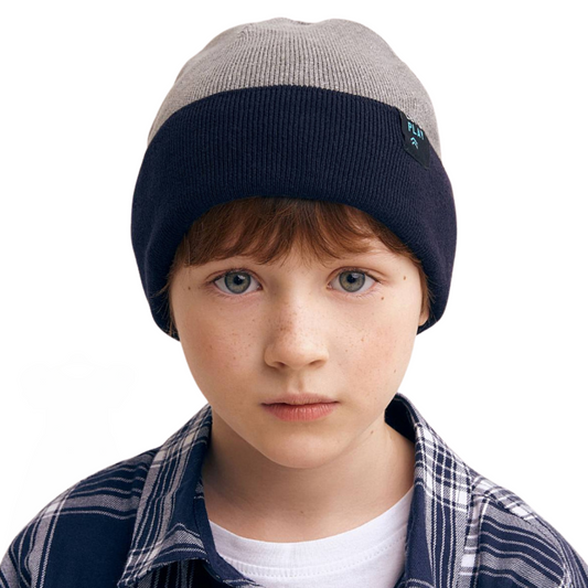 11677 Boys' Reversible Double-Layer Knit Cotton Beanie 🌀 Two-Color | Spring & Autumn | Size 54–56 (Ages 6–12)