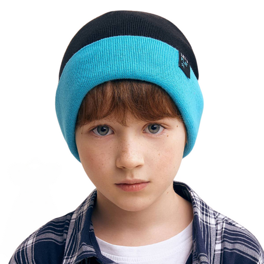 11677 Boys' Reversible Double-Layer Knit Cotton Beanie 🌀 Two-Color | Spring & Autumn | Size 54–56 (Ages 6–12)