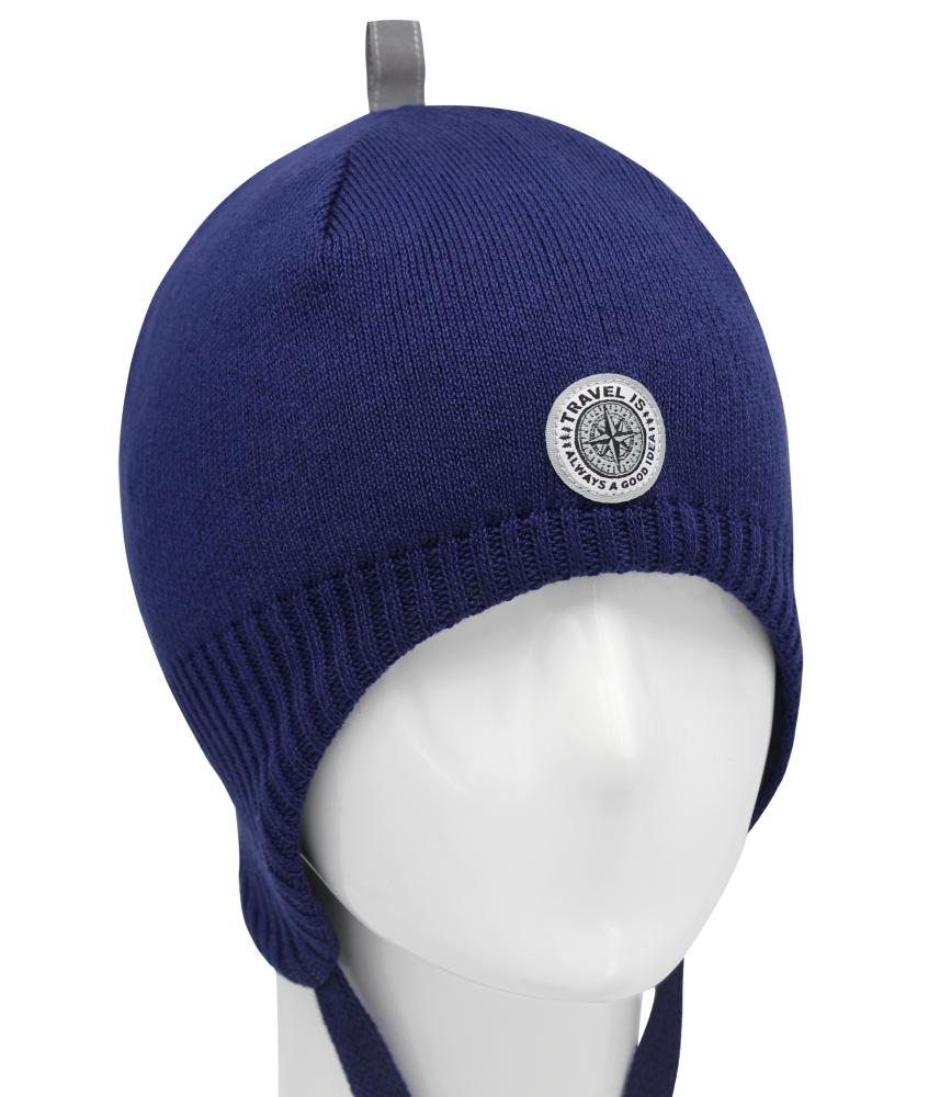 10595 Boys’ Cotton Knit Earflap Hat – Compass Badge Design | 100% Cotton Inside & Out | Ages 5-7 Y (54-56)| Lightweight Spring/Fall Beanie with Ties
