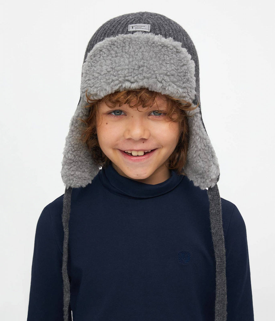 20000 Boys’ Winter Trapper Hat with Earflaps & Faux Fur Lining | Size 52-54 | 3–5 years | Cashmere, Wool | 100% Cotton Lining