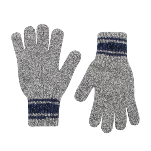10119 Boys’ Winter Gloves | Ages 4–6 | Grey with Stripes | Wool & Cashmere