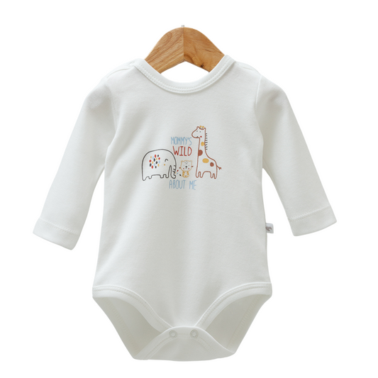 8520  Caramell Baby Bodysuit with Long Sleeves – “Mommy’s Wild About Me” Animal Print | 100% Cotton | Turkey | Sizes 0–9M