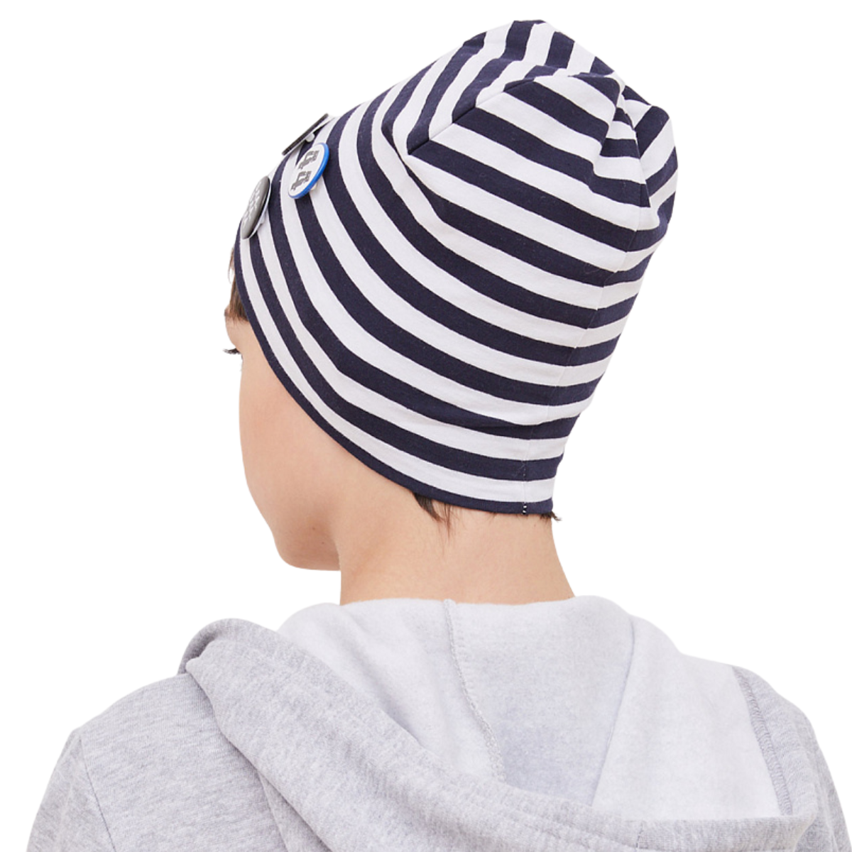 90055 Kids' Cotton Beanie Hat with Pins – Striped Design | Size 54–56 | Ages 7–12 Y | Slouchy Spring/Fall Cap for Boys