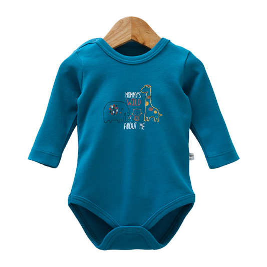 8520  Caramell Baby Bodysuit with Long Sleeves – “Mommy’s Wild About Me” Animal Print | 100% Cotton | Turkey | Sizes 0–9M