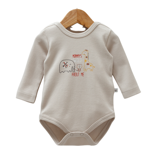 8520  Caramell Baby Bodysuit with Long Sleeves – “Mommy’s Wild About Me” Animal Print | 100% Cotton | Turkey | Sizes 0–9M
