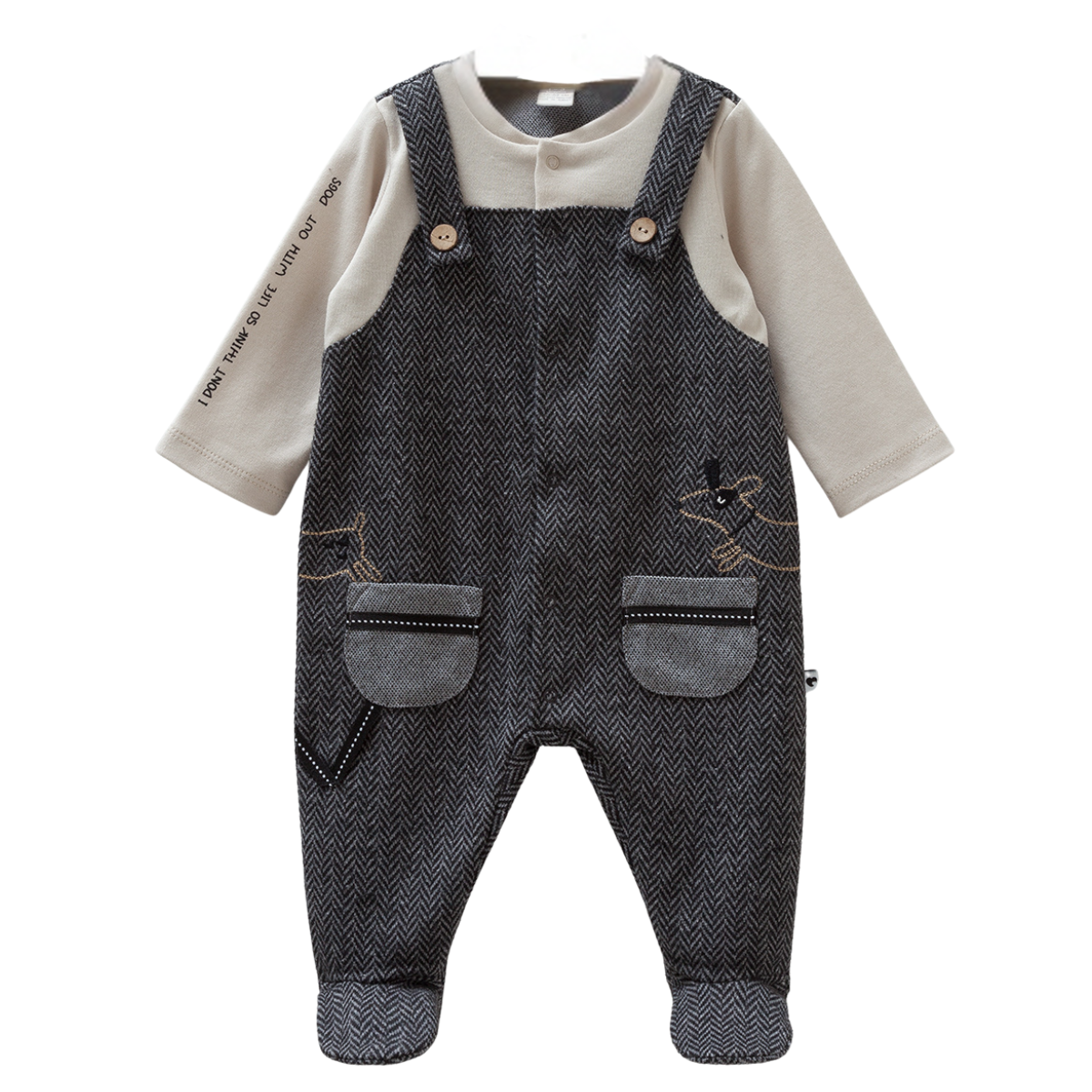 8491 Caramell Baby Boy Jumpsuit – Gray | 0–12 Months | 100% Cotton | Made in Turkey