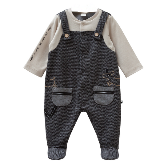 8491 Caramell Baby Boy Jumpsuit – Gray | 0–12 Months | 100% Cotton | Made in Turkey