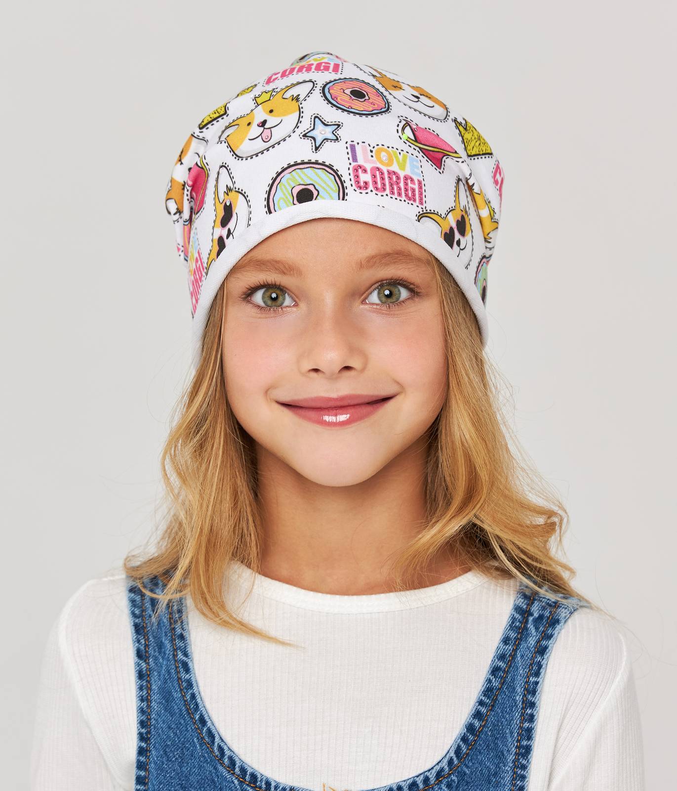 10883 Girls' Lightweight Corgi Print Beanie with Rhinestones 🐶 Cotton Blend | Size 52–54 | Ages 3–5 | Spring & Summer