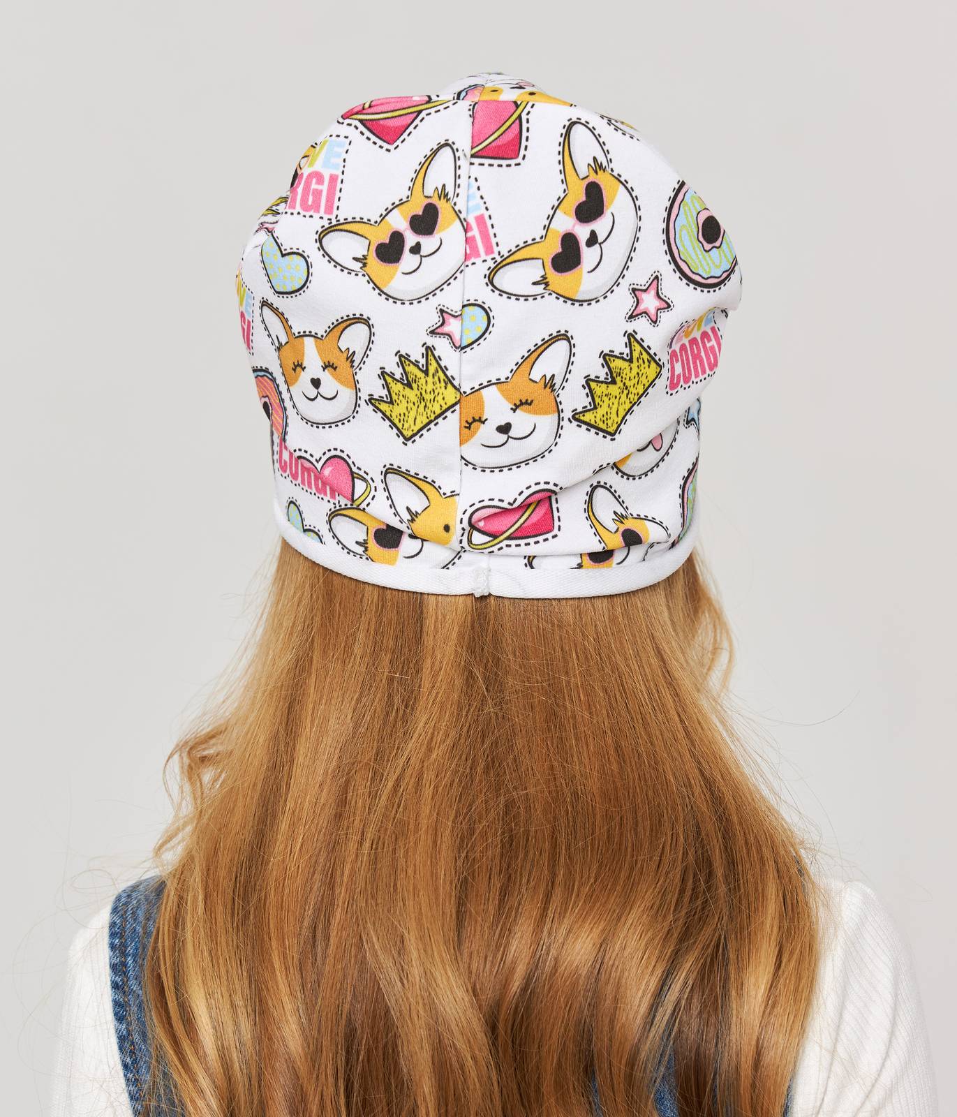 10883 Girls' Lightweight Corgi Print Beanie with Rhinestones 🐶 Cotton Blend | Size 52–54 | Ages 3–5 | Spring & Summer