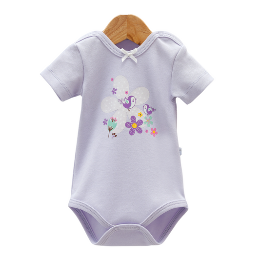 8202  Caramell Newborn Baby Girl Bodysuit with Short Sleeves –  Bird & Flower Print | 100% Cotton | Turkey | Sizes 0–9M