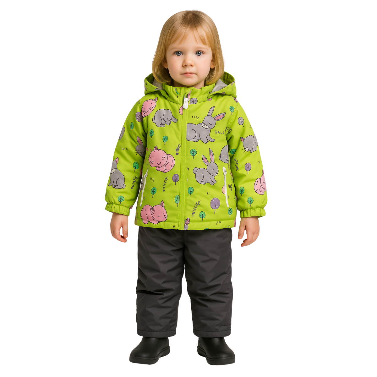 2245  Girls ’ Mid-Season Membrane Suit – Jacket with Hood and Bib Overalls | Waterproof & Windproof | Cotton Lining | Sizes 92–116 (2–6 Years)