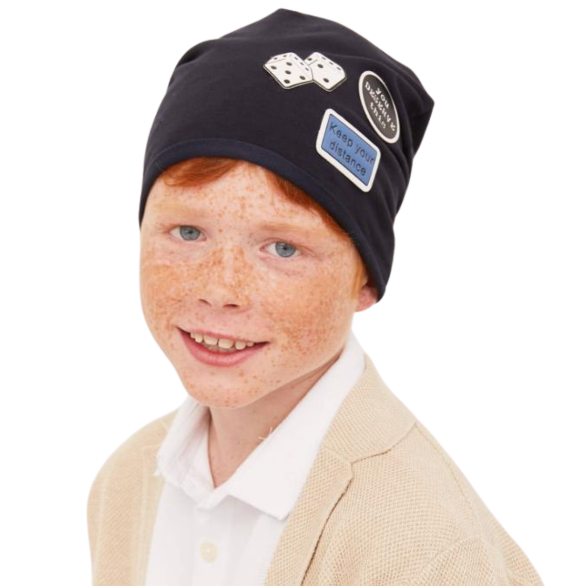 90935 Kids' Cotton Beanie Hat – Dice & Patches Print | Size 54–56 | Ages 7–12 Y | Slouchy Spring/Fall Cap for Boys