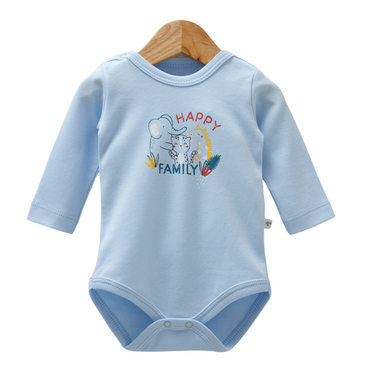 8521  Caramell Baby Boy Long Sleeve Bodysuit – "Happy Family" Safari Print | 100% Cotton | Sizes 0–9M | Made in Turkey