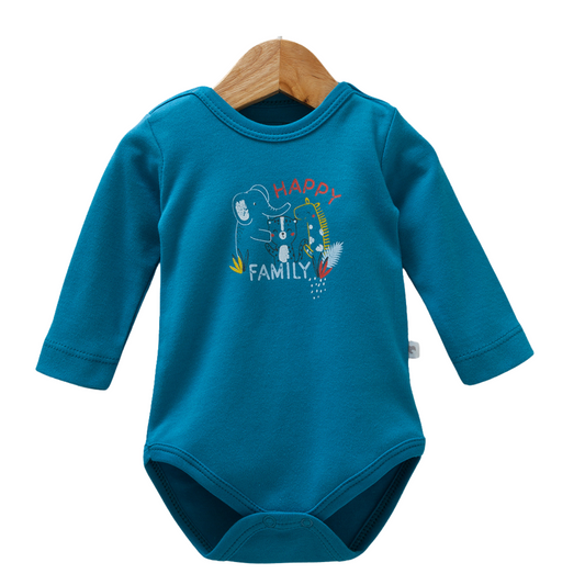 8521  Caramell Baby Boy Long Sleeve Bodysuit – "Happy Family" Safari Print | 100% Cotton | Sizes 0–9M | Made in Turkey