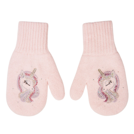 11401 Girls’ Winter Wool Mittens with Double Lining & Rhinestone Design | Cashmere Blend | Ages 7–9