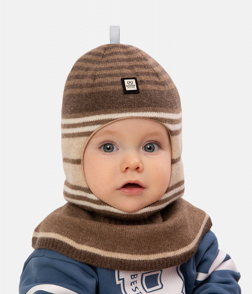 80445 Striped Wool & Cashmere Baby Balaclava | Cotton Lining | Size 48–50 | 9–18 Months