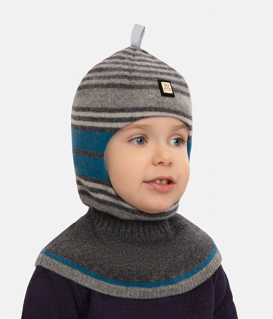 80445 Striped Wool & Cashmere Baby Balaclava | Cotton Lining | Size 48–50 | 9–18 Months