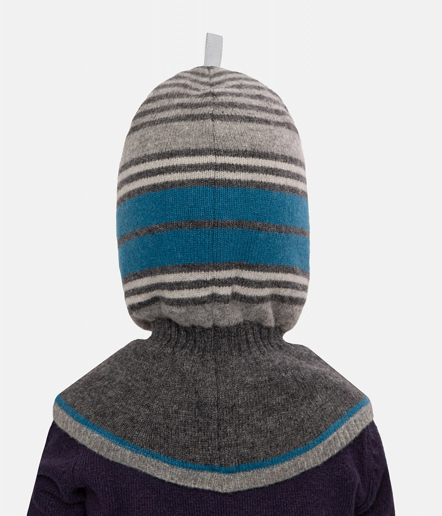 80445 Striped Wool & Cashmere Baby Balaclava | Cotton Lining | Size 48–50 | 9–18 Months