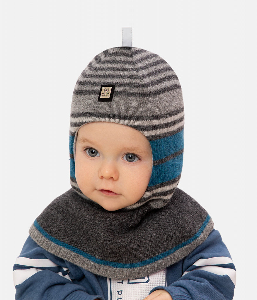 80445 Striped Wool & Cashmere Baby Balaclava | Cotton Lining | Size 48–50 | 9–18 Months