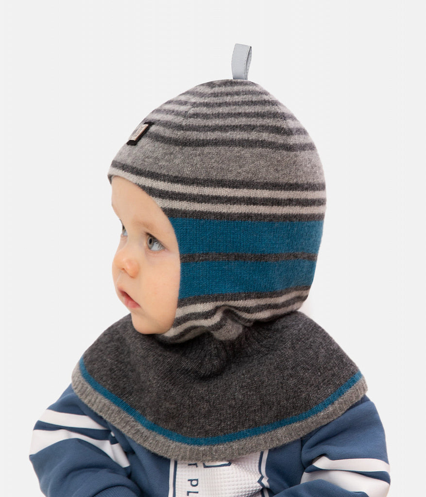80445 Striped Wool & Cashmere Baby Balaclava | Cotton Lining | Size 48–50 | 9–18 Months