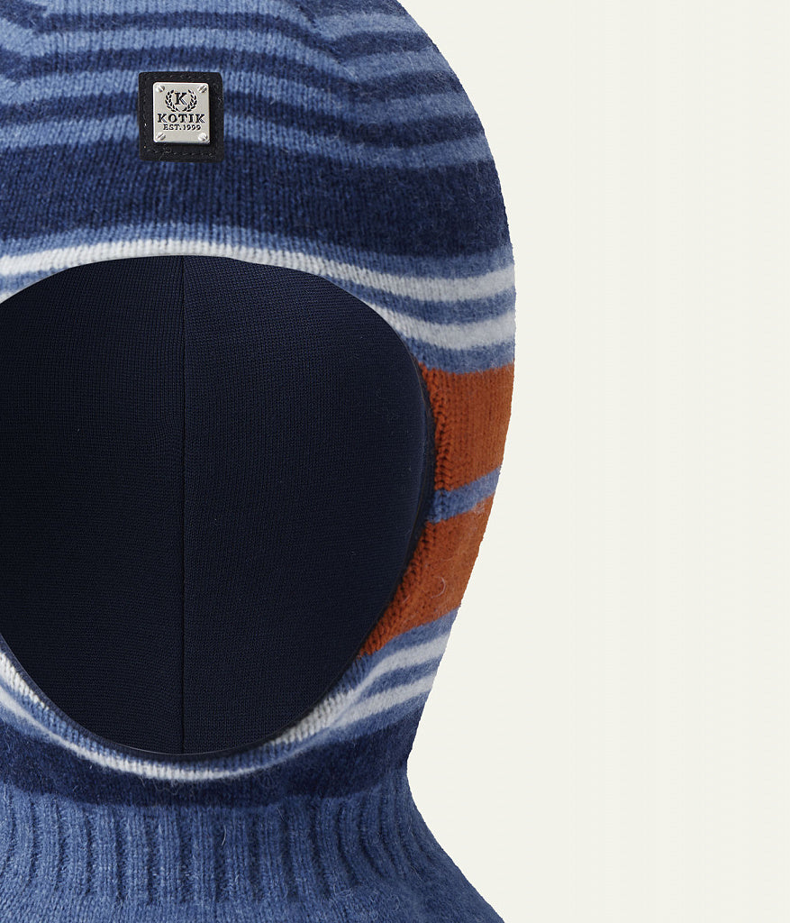 80445 Striped Wool & Cashmere Baby Balaclava | Cotton Lining | Size 48–50 | 9–18 Months