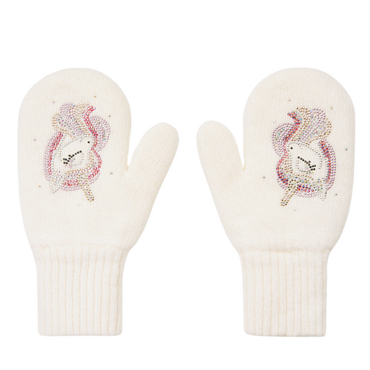 11401 Girls’ Winter Wool Mittens with Double Lining & Rhinestone Design | Cashmere Blend | Ages 7–9