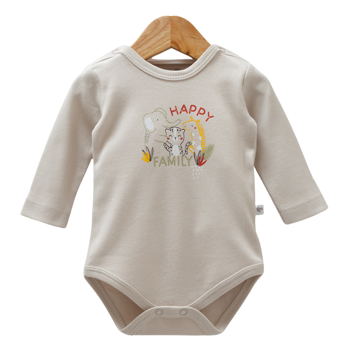 8521  Caramell Baby Boy Long Sleeve Bodysuit – "Happy Family" Safari Print | 100% Cotton | Sizes 0–9M | Made in Turkey