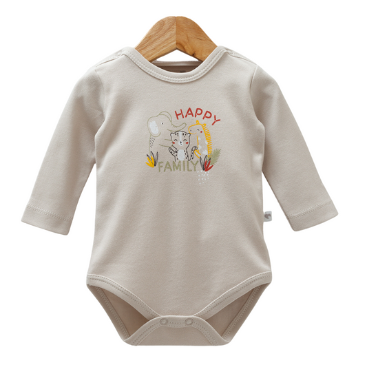 8521  Caramell Baby Boy Long Sleeve Bodysuit – "Happy Family" Safari Print | 100% Cotton | Sizes 0–9M | Made in Turkey