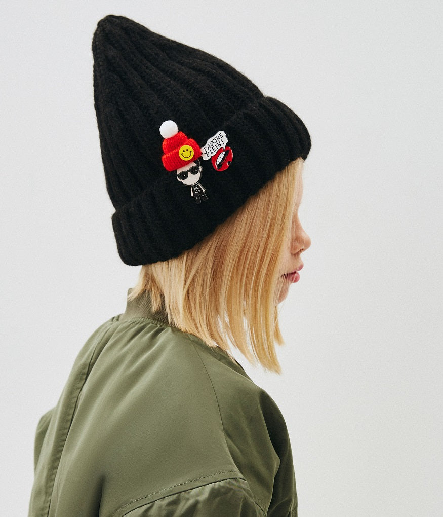 10125 Girls’ Winter Knit Hat with Sewn-On Appliqués | Size 54–56 cm | Ages 6–12 Years | Baby Alpaca, Wool | 100% Cotton Lining