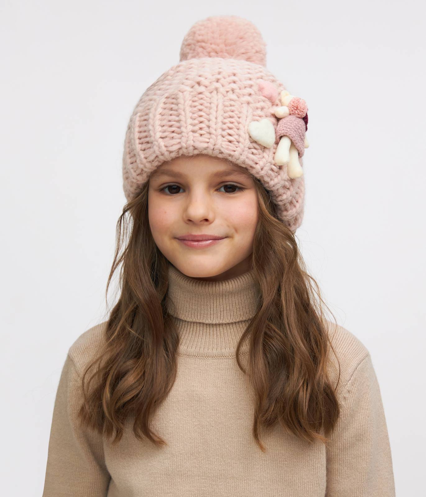 11277 Girls’ Warm Winter Hat with Pom-Pom & Knitted Doll Design – Baby Alpaca & Wool Blend | Sizes 3–5 Years | Cotton Lining