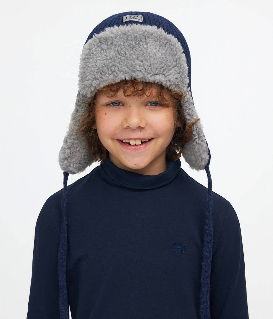 20000 Boys’ Winter Trapper Hat with Earflaps & Faux Fur Lining | Size 52-54 | 3–5 years | Cashmere, Wool | 100% Cotton Lining