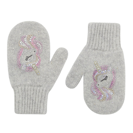 11401 Girls’ Winter Wool Mittens with Double Lining & Rhinestone Design | Cashmere Blend | Ages 7–9