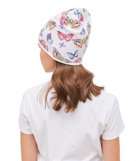 81134 Girls' White Beanie with Colorful Butterflies 🦋 Cotton Blend | Size 54–56 | Ages 6–12 | Spring & Summer