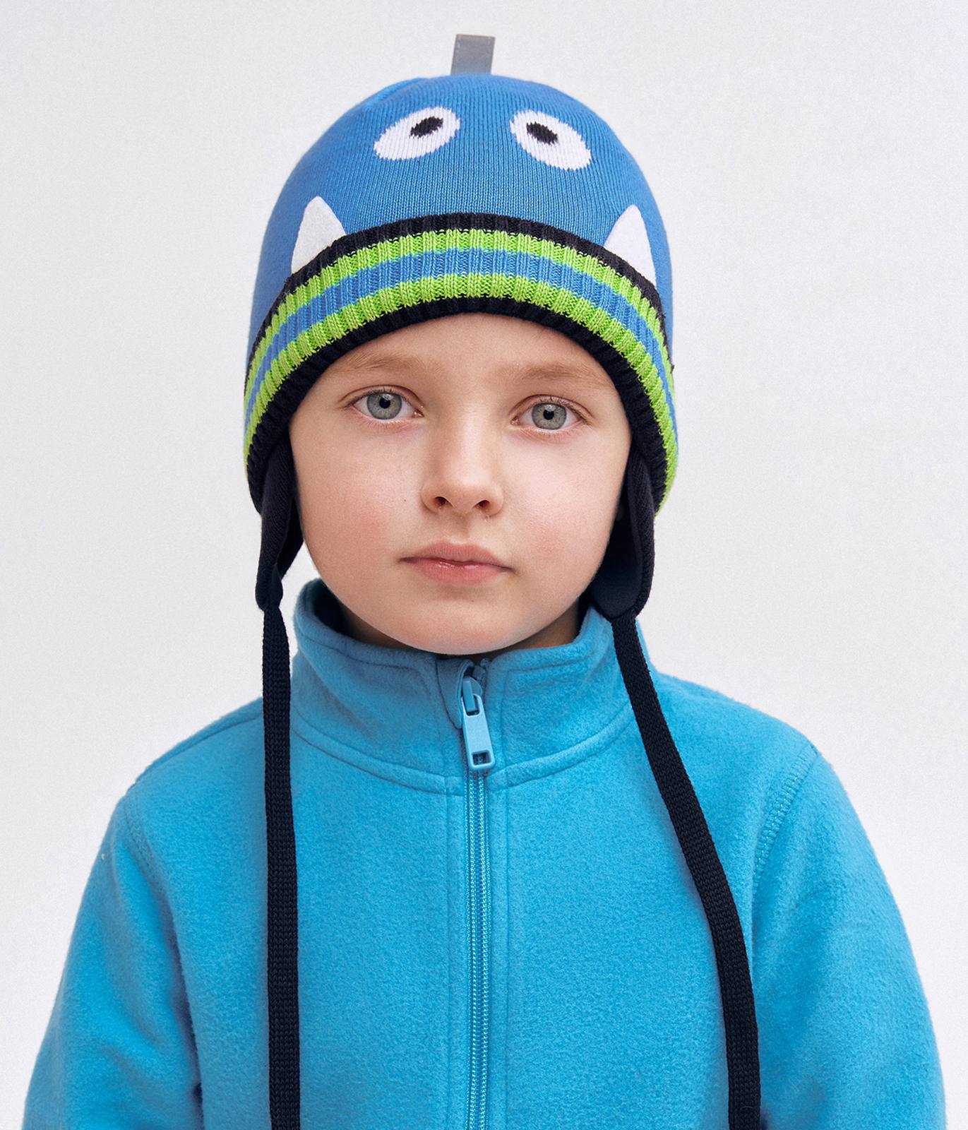11678 Boys' Monster Knit Beanie with Earflaps 100% Cotton | Size 50–52 | Ages 18–36 Months | Spring & Autumn