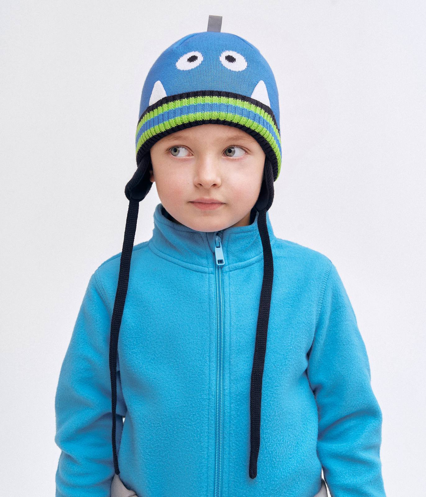 11678 Boys' Monster Knit Beanie with Earflaps 100% Cotton | Size 50–52 | Ages 18–36 Months | Spring & Autumn