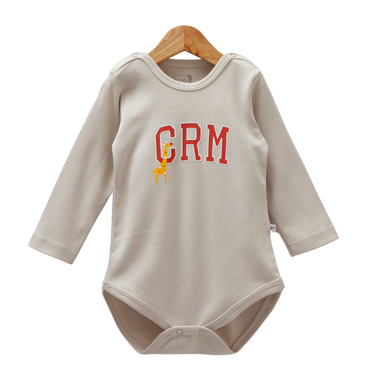 8523 Caramell Baby Boy Long Sleeve Bodysuit – "CRM" Giraffe Print | 100% Cotton | Made in Turkey| Sizes 9–24M