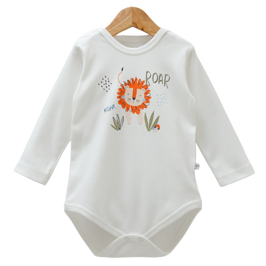 8522 Caramell Baby Boy Bodysuit with Lion Print | Long Sleeves | 100% Cotton | Sizes 9–24M | Made in Turkey