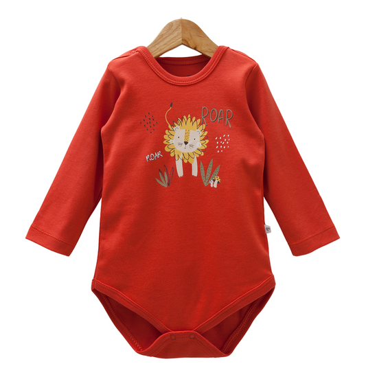 8522 Caramell Baby Boy Bodysuit with Lion Print | Long Sleeves | 100% Cotton | Sizes 9–24M | Made in Turkey