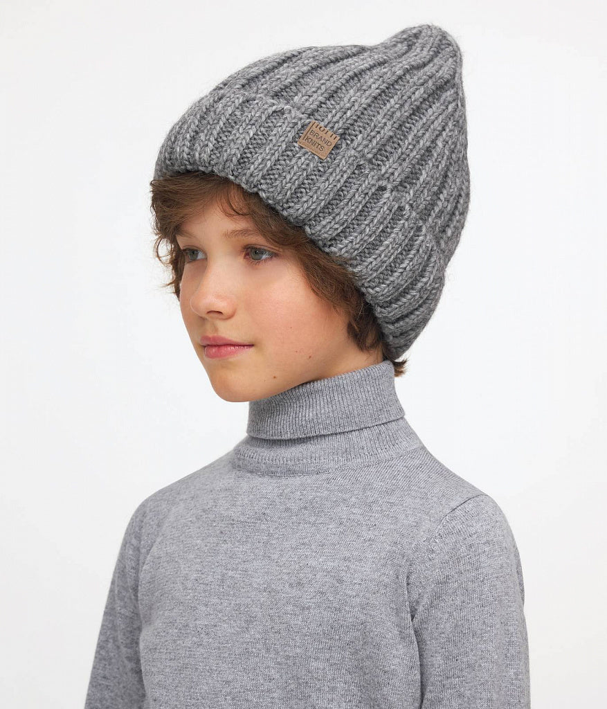 11269 Boys’ Ribbed Knit Winter Hat with Pointed Crown – Wool Blend | Sizes 54–56 | Ages 6–12 Years
