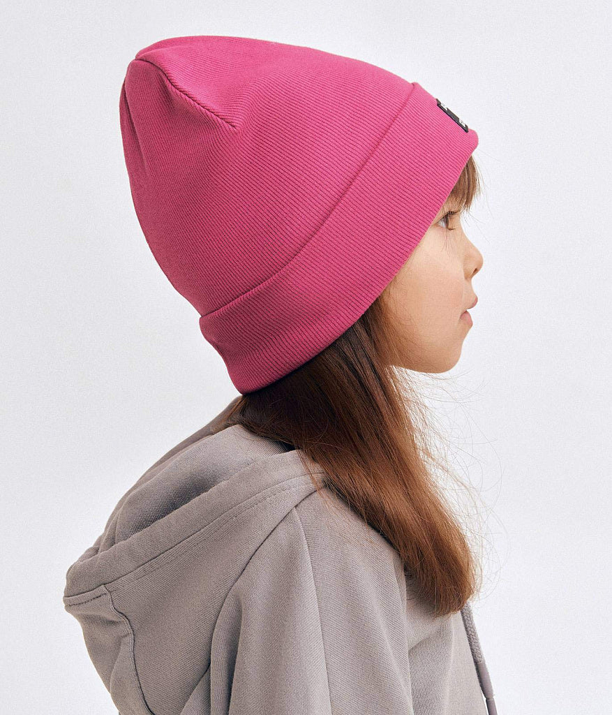 12165 Lightweight Kids' Cotton Beanie with Patch – Ribbed Knit Hat with Turn-Up | Unisex | Sizes 48–56 | Ages 9M–12Y | Spring & Summer