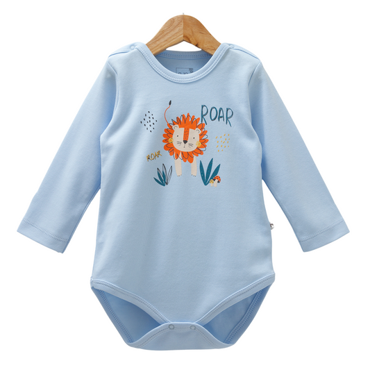8522 Caramell Baby Boy Bodysuit with Lion Print | Long Sleeves | 100% Cotton | Sizes 9–24M | Made in Turkey