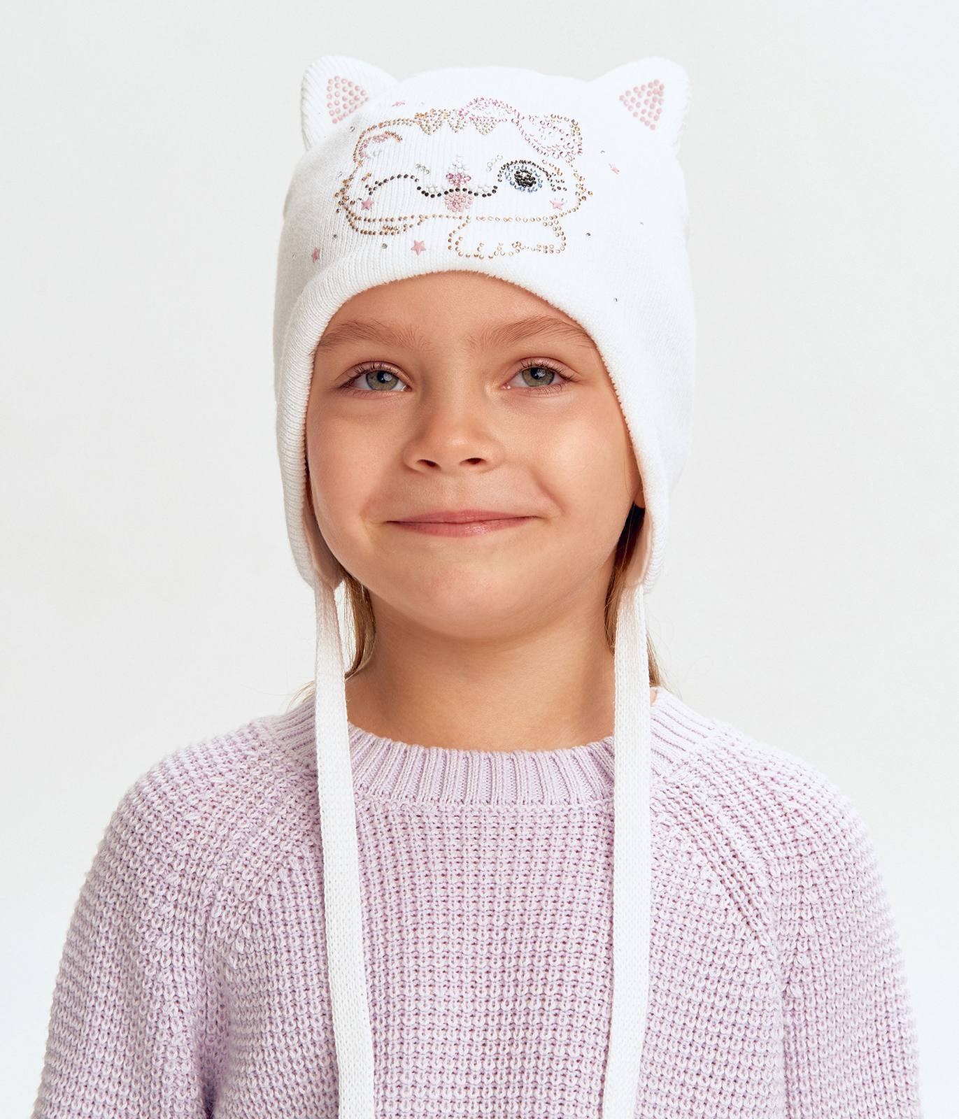 11717 Girls' Kitten Ears Cotton Beanie with Rhinestones 🐱 100% Cotton | Size 50–52 | Ages 18–36 Months | Spring & Autumn