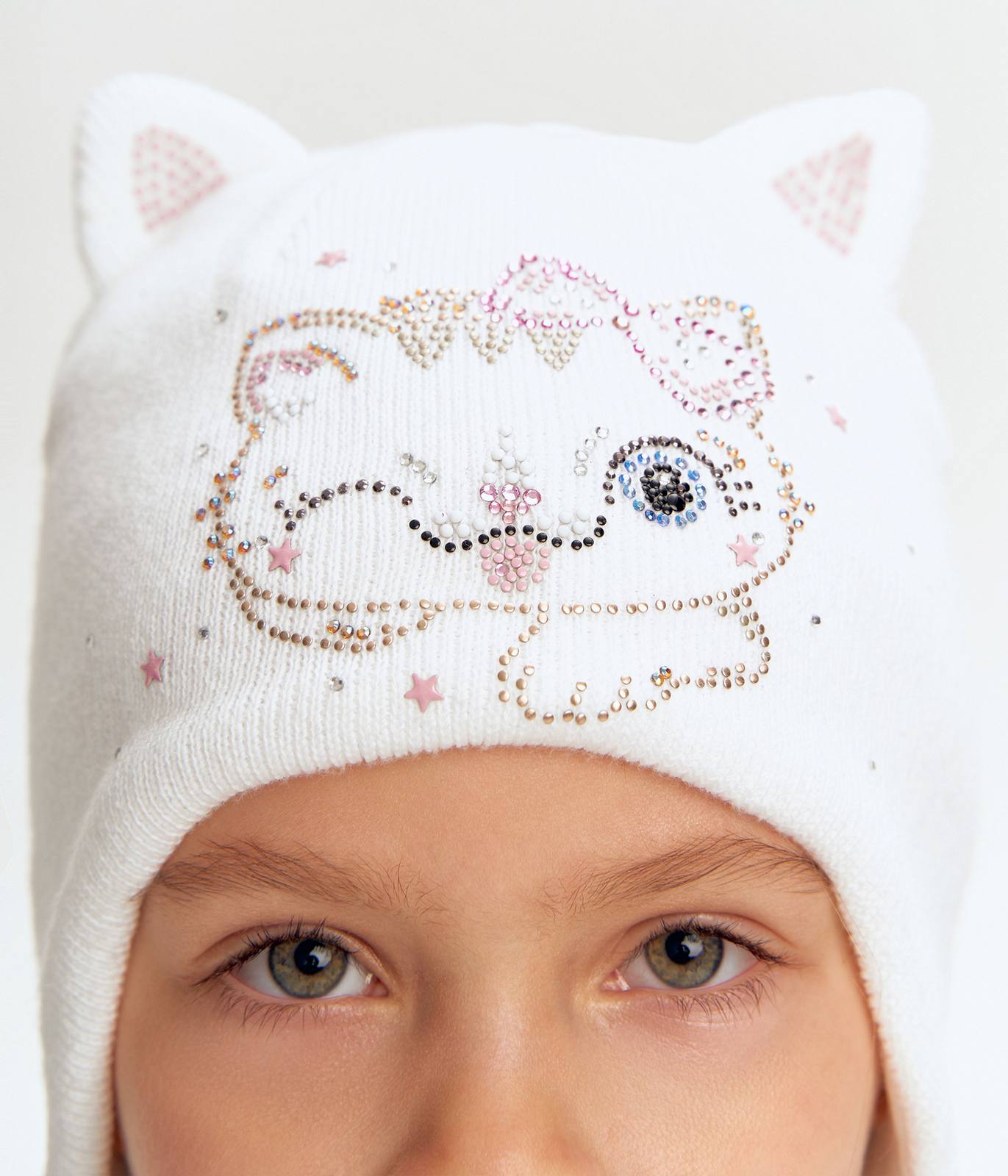 11717 Girls' Kitten Ears Cotton Beanie with Rhinestones 🐱 100% Cotton | Size 50–52 | Ages 18–36 Months | Spring & Autumn