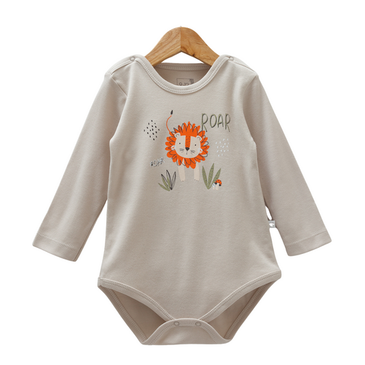 8522 Caramell Baby Boy Bodysuit with Lion Print | Long Sleeves | 100% Cotton | Sizes 9–24M | Made in Turkey