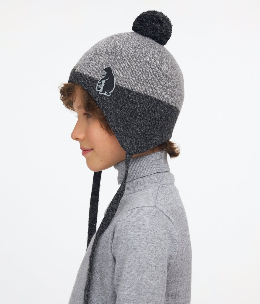 11127 Boys’ Knitted Winter Hat with Bear Patch & Pom-Pom – Wool Blend | Size 54–56 | Ages 6–12 Years
