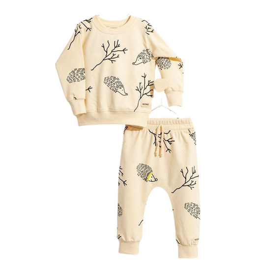 3530 WOWO Unisex Baby Sweatshirt & Jogger Set – Bright Orange with Paper Plane Print | Size 6–9 Months