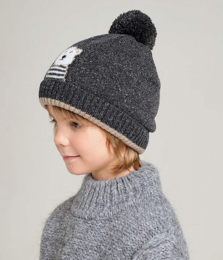 80720 Boys’ Winter Knit Hat with Polar Bear Design & Pom-Pom – Wool & Silk Blend | Size 52–54 | Ages 3–5 Years | Cotton Lining + Insulation | Up to –10°C