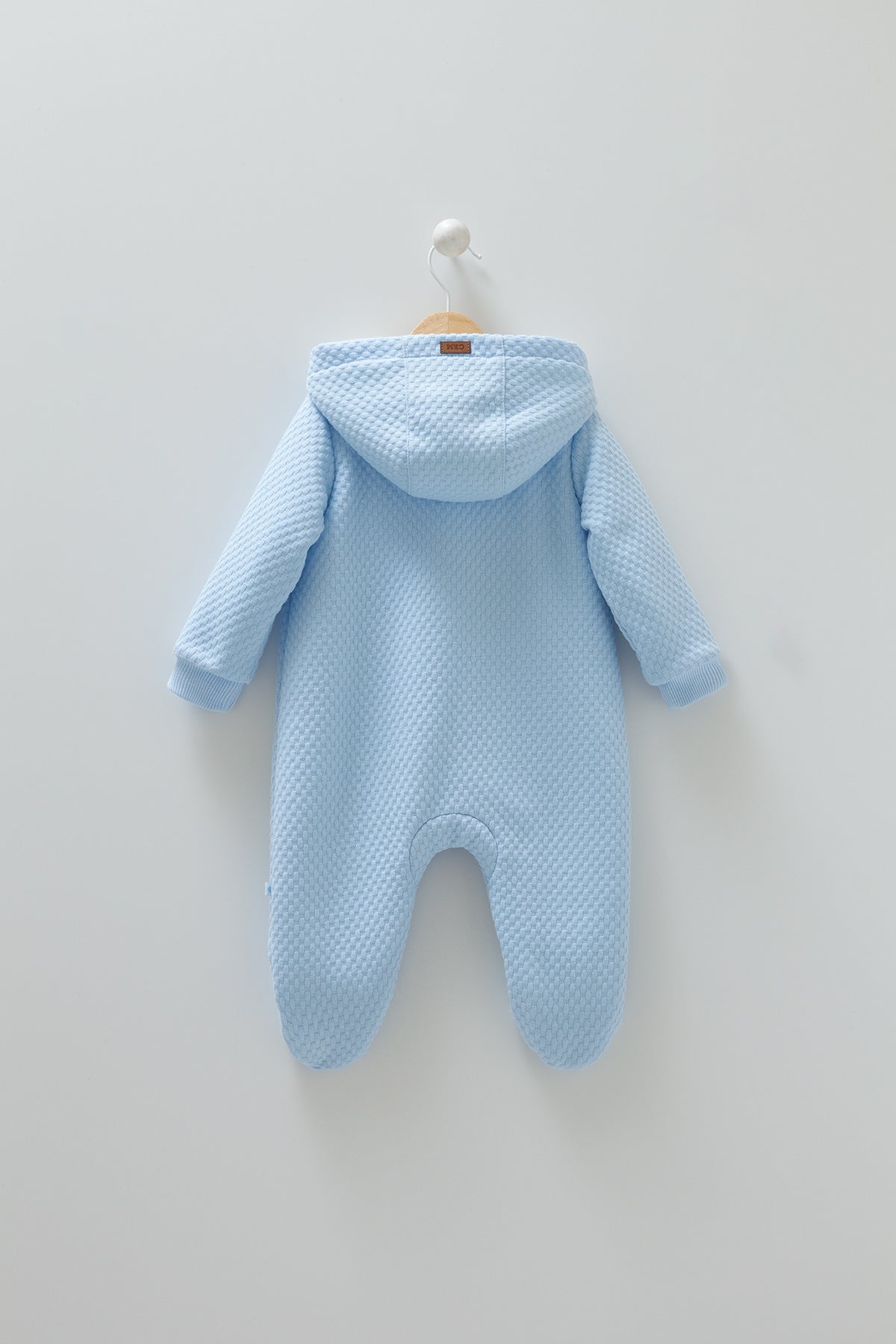 8347 Plush Baby Boy Warm Hooded Jumpsuit – Blue with Cute Bear Design | Cotton, Plush Lining | Sizes 3–18 Months | Made in Turkey